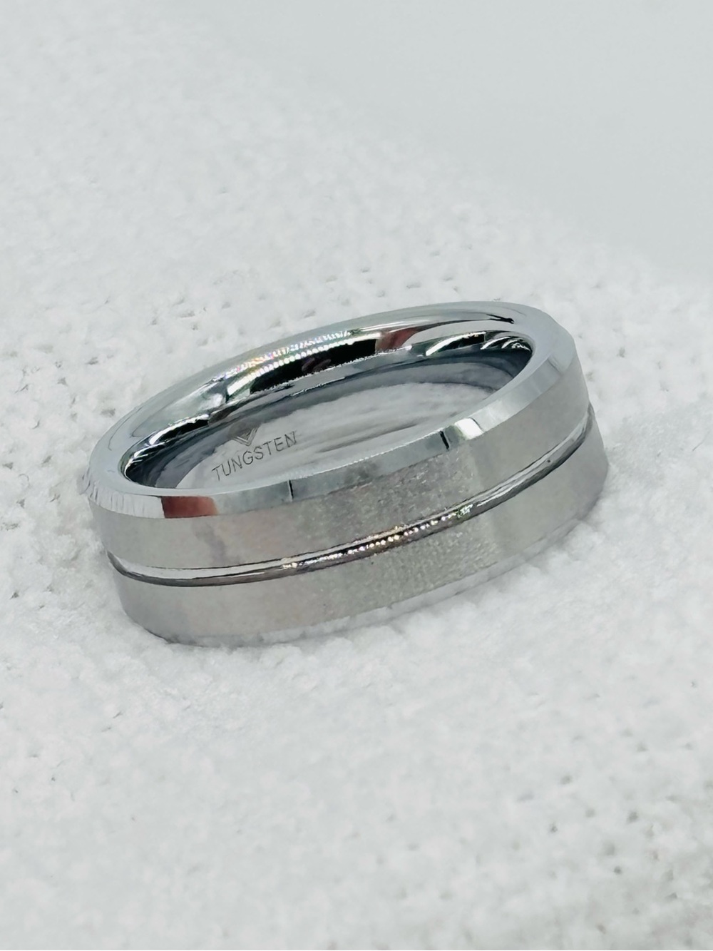 Tungsten Carbide Mens Wedding Band Ring 9.5 8mm Silver Tone Brushed Polished
